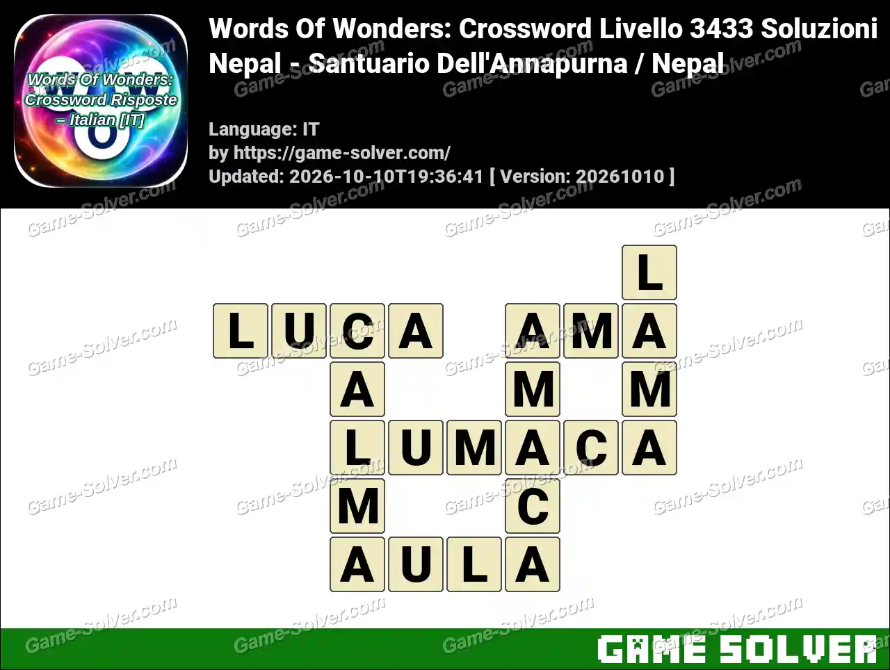 Words Of Wonders: Crossword Livello 3433 Soluzioni – Nepal – Santuario Dell’Annapurna / Nepal